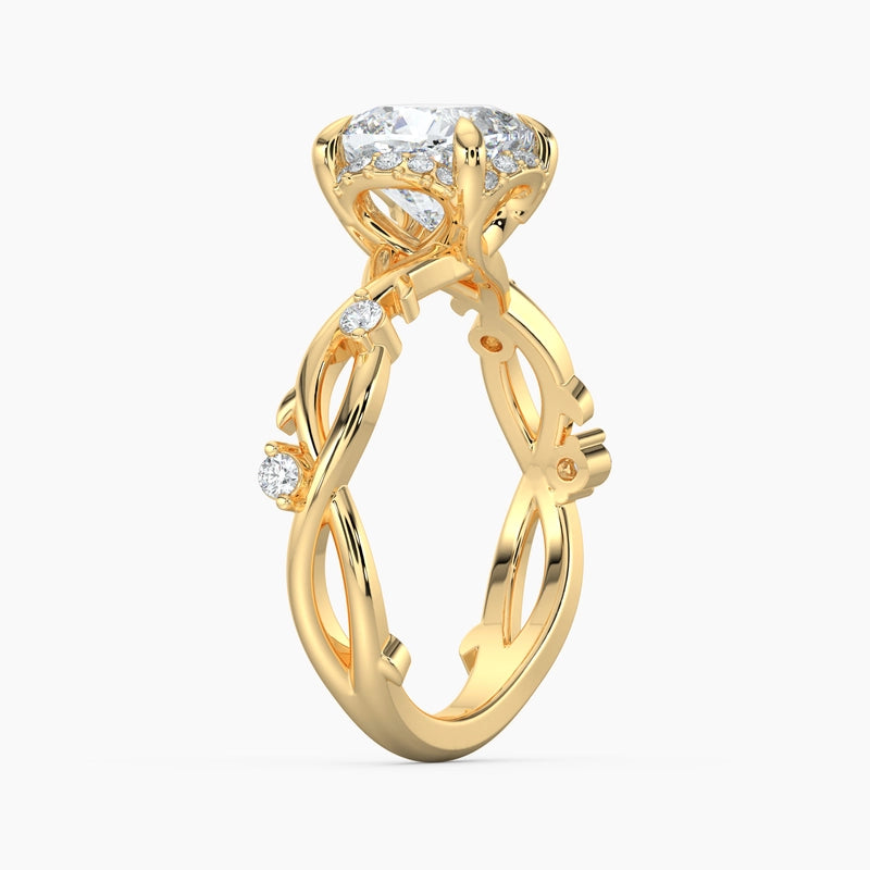 Asscher Diamond Twisted Vine Loop Diamond Halo Engagement Ring