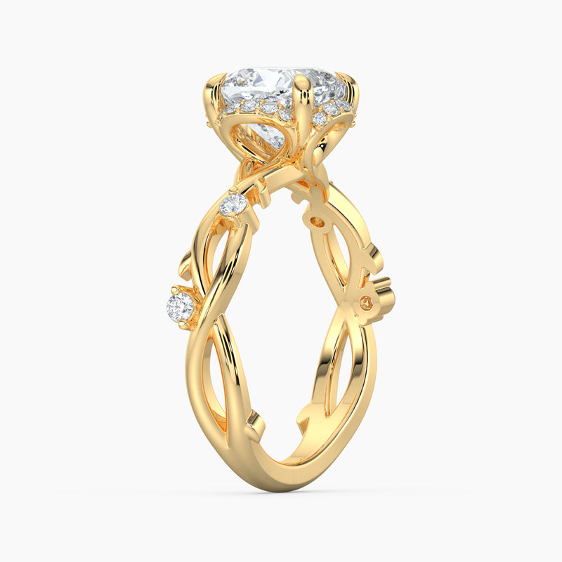 Twisted Vine Loop Cushion Diamond Halo Engagement Ring
