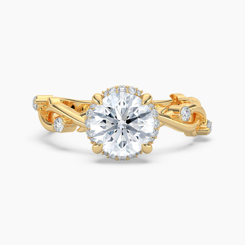 Twisted Vine Loop Round Diamond Halo Engagement Ring