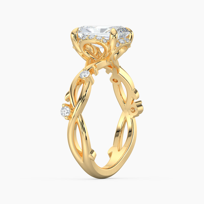 Twisted Vine Loop Radiant Diamond Halo Engagement Ring