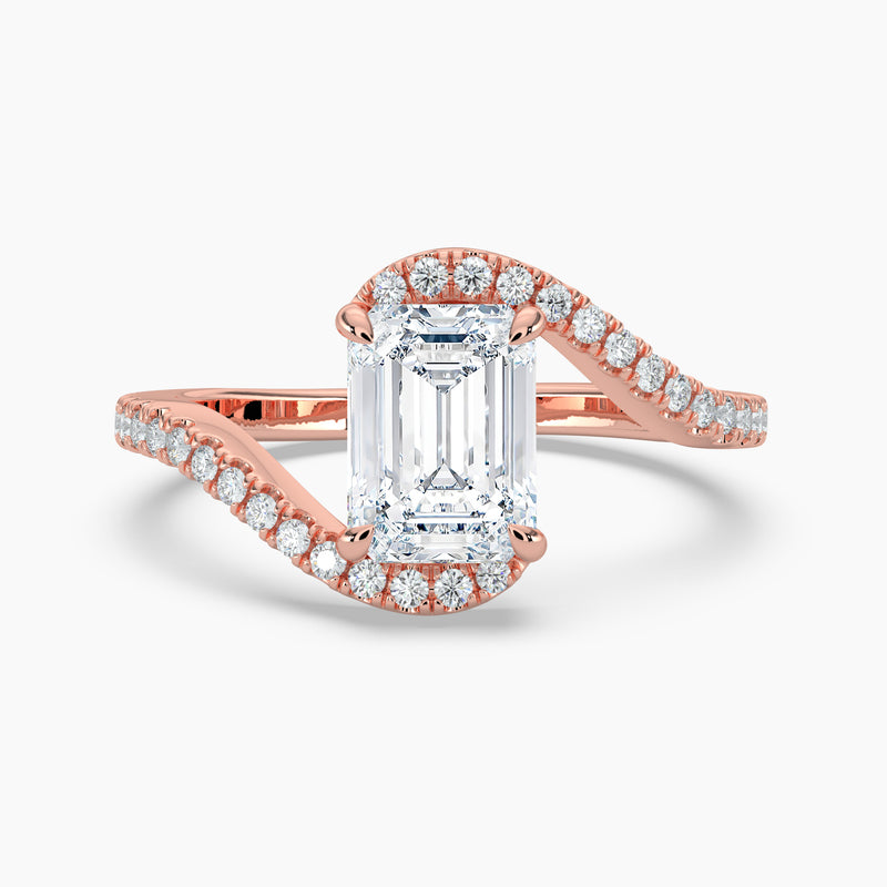 Bypass Halo Emerald Diamond Engagement Ring