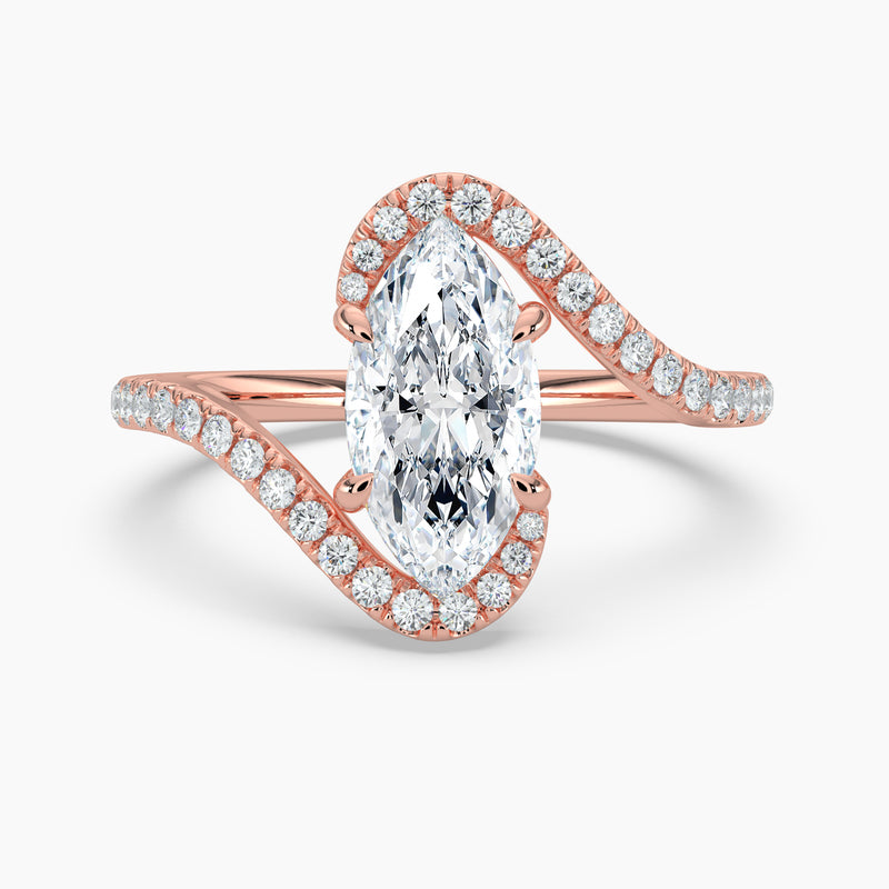 Marquise Cut 1.80 Ct Diamond Twist Halo Pavé Wrap Ring - Sterling Silver