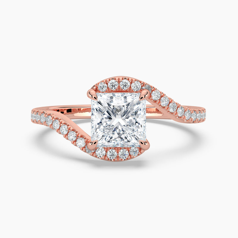 4.20 Ct Princess Cut Lab Grown Diamond Halo Twist Pavé Ring - Sterling Silver