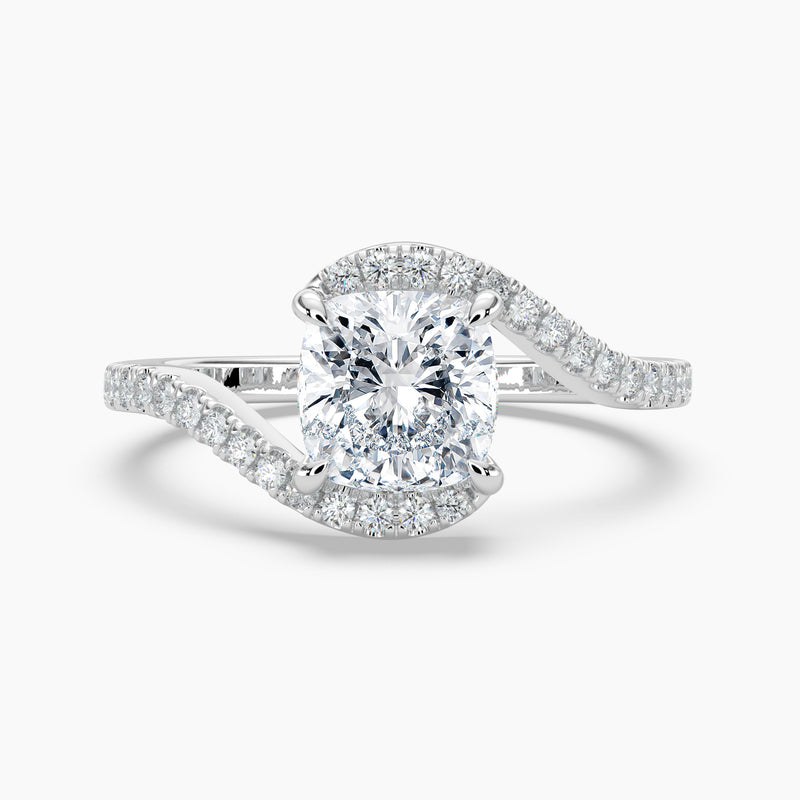 Cushion Cut 3.40 Ct Lab Grown Diamond Split Shank Halo Ring - Sterling Silver