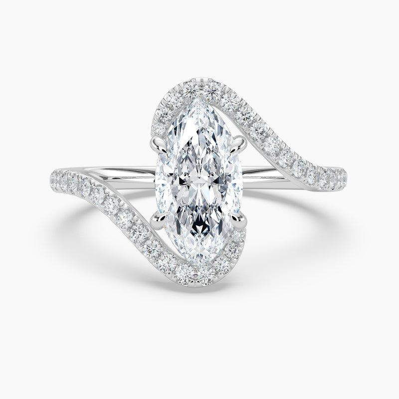 Marquise Cut 1.80 Ct Diamond Twist Halo Pavé Wrap Ring - Sterling Silver