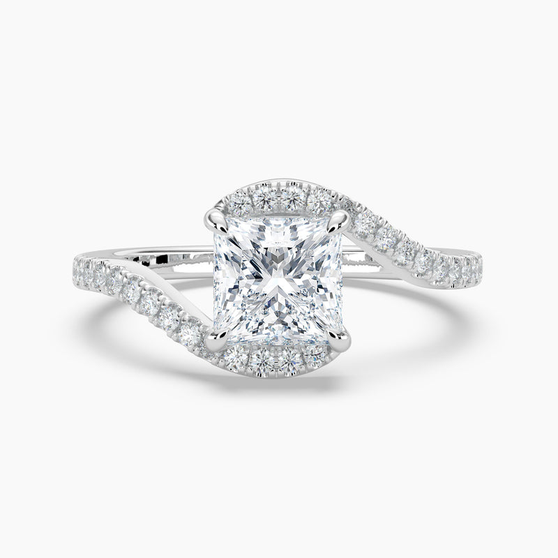 4.20 Ct Princess Cut Lab Grown Diamond Halo Twist Pavé Ring - Sterling Silver