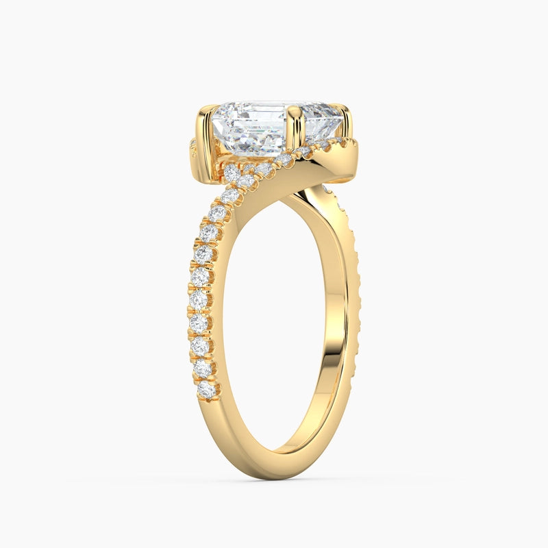 Asscher Diamond Bypass Halo Engagement Ring