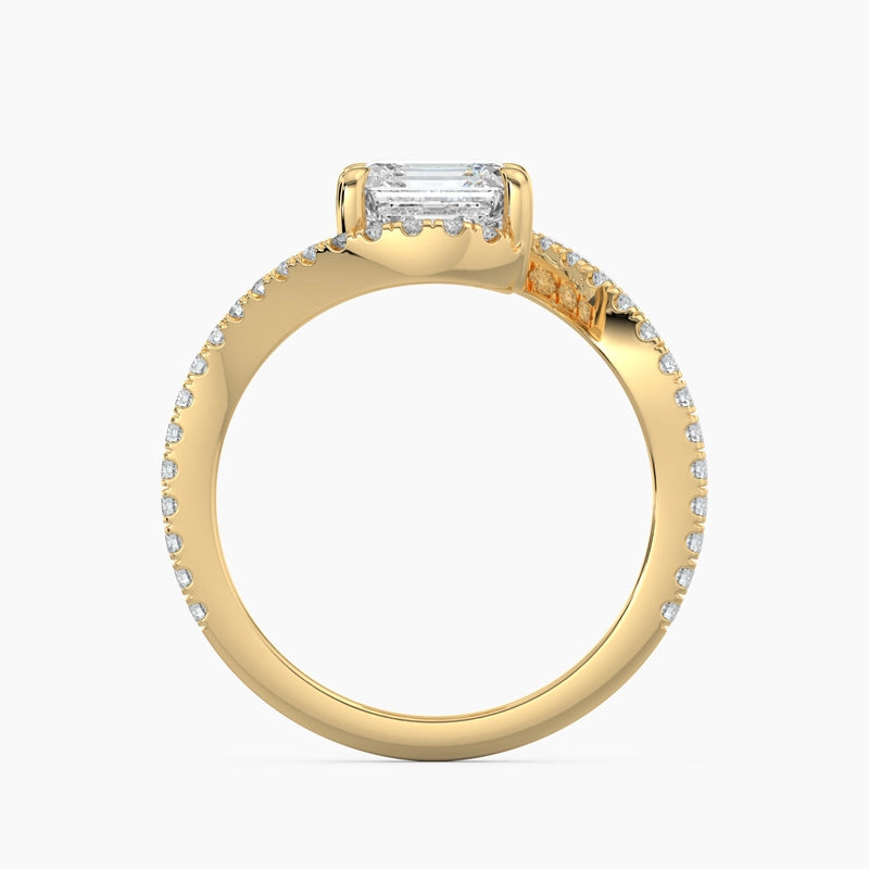 Asscher Diamond Bypass Halo Engagement Ring