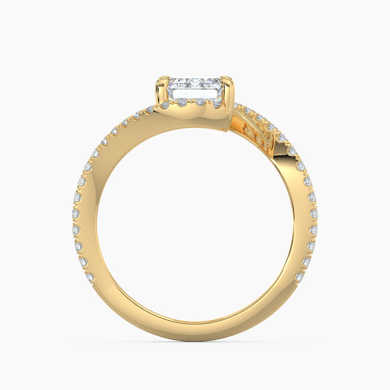 Bypass Halo Emerald Diamond Engagement Ring