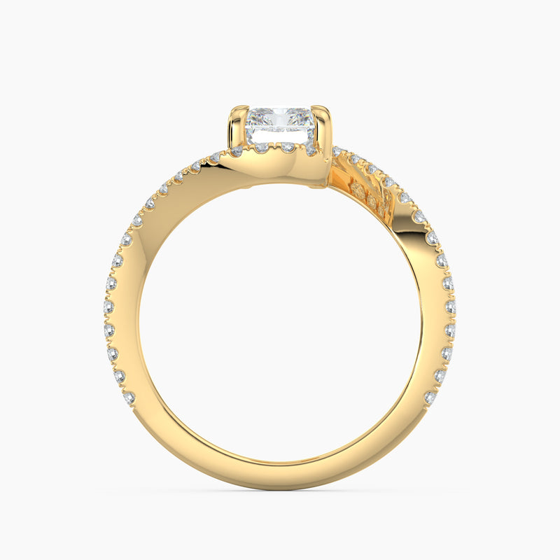 4.30 Ct Emerald Cut Lab Grown Diamond Halo Twist Pavé Ring - Sterling Silver