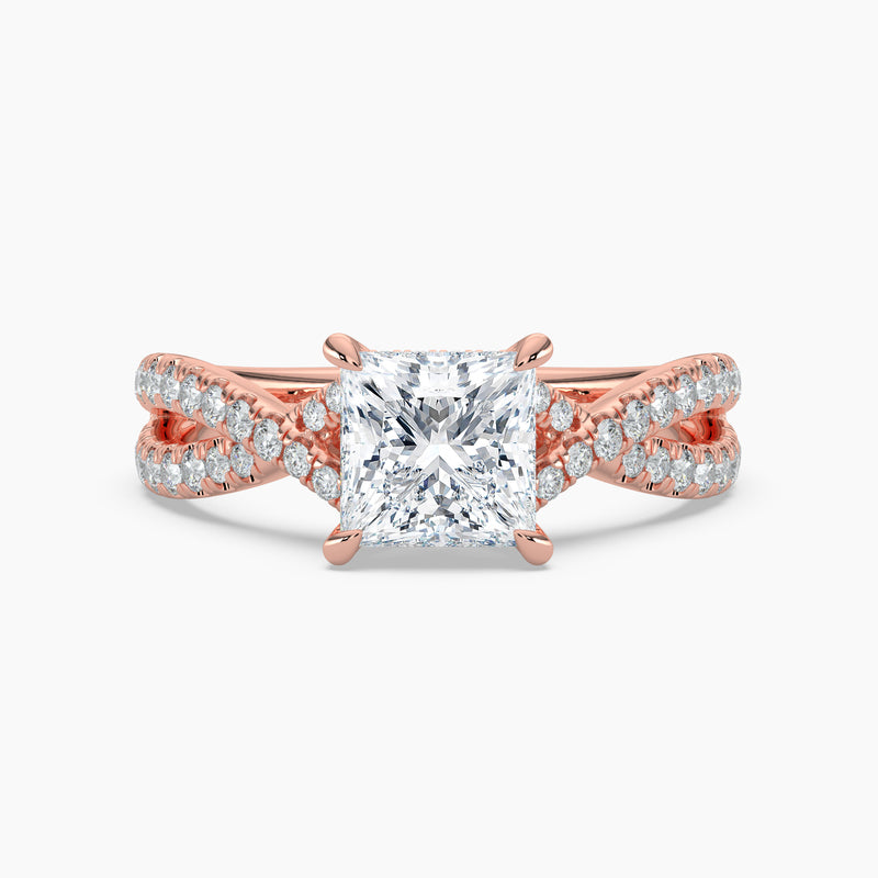 Princess Cut Lab Grown Diamond Twisted Pavé Band Ring - 925 Sterling Silver