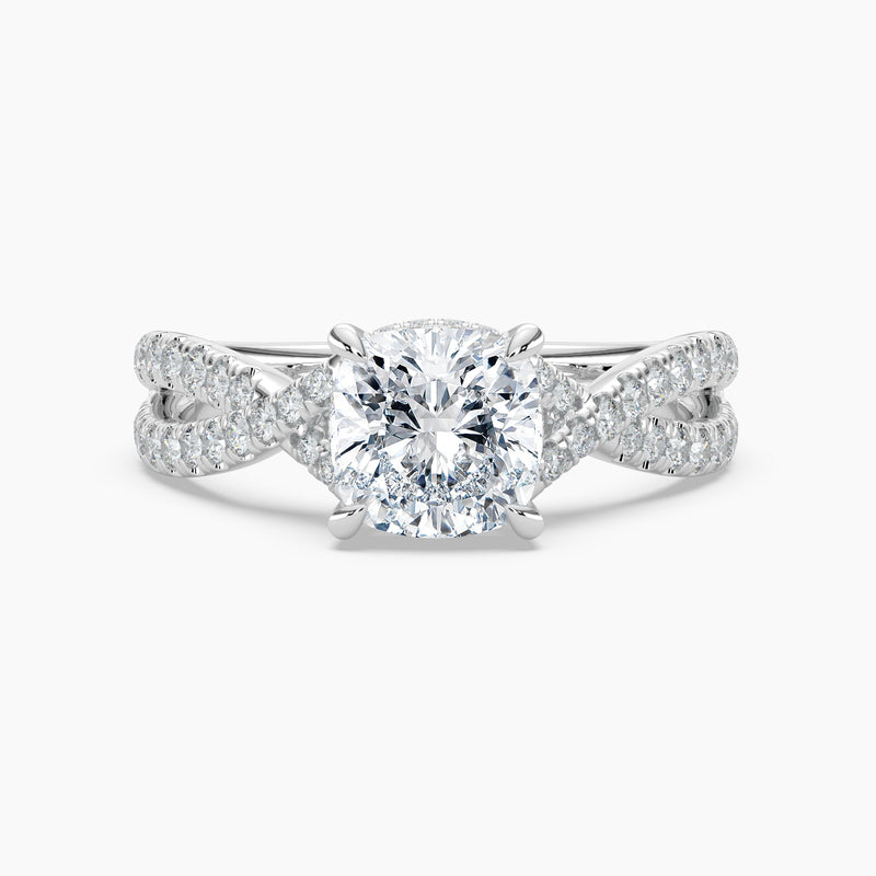 Cross Over Cushion Diamond Double Hidden Halo Engagement Ring