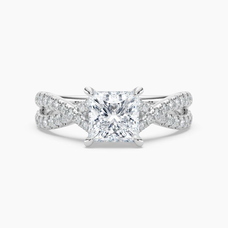 Cross Over Princess Diamond Double Hidden Halo Engagement Ring