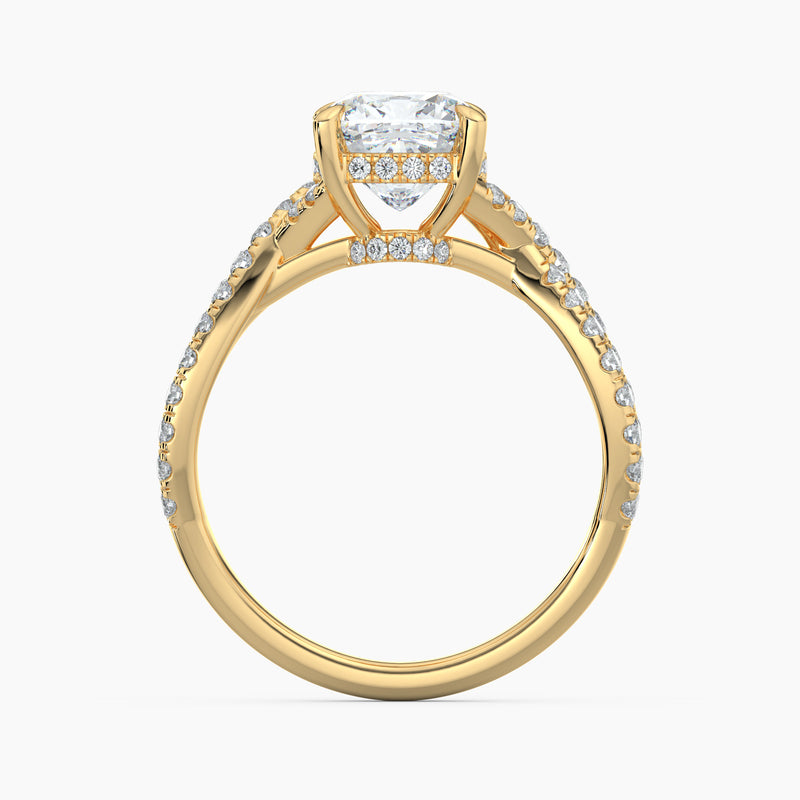 Cross Over Cushion Diamond Double Hidden Halo Engagement Ring