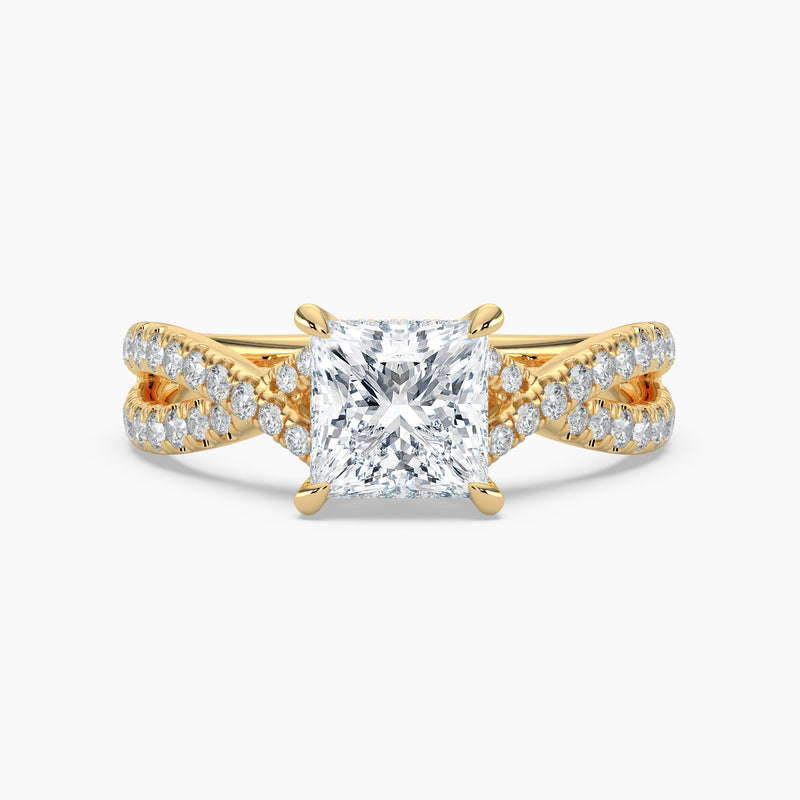 Cross Over Princess Diamond Double Hidden Halo Engagement Ring