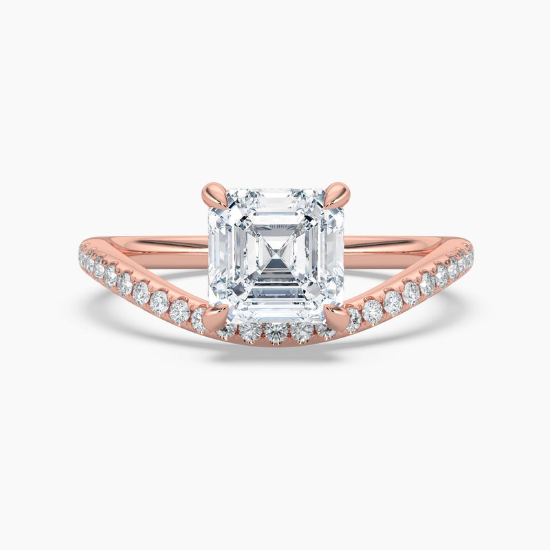 Asscher Cut 1.80 Ct Diamond V-Shape Pavé Band Ring - Sterling Silver