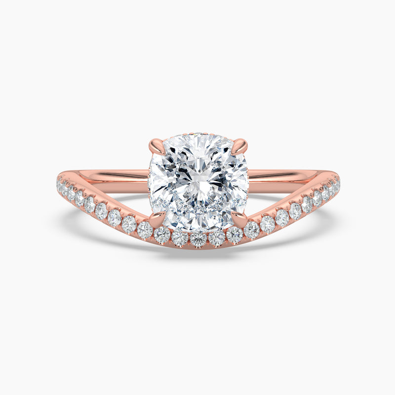 Cushion Cut 3.10 Ct Lab Grown Diamond V Shape Pavé Band Ring - Sterling Silver