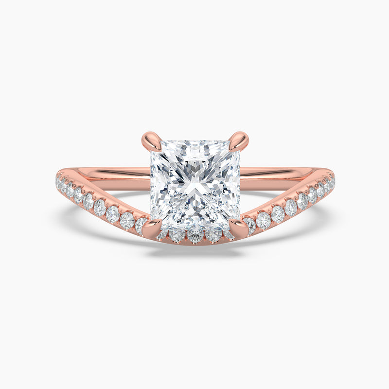 3.60 Ct Princess Cut Lab Grown Diamond V Shape Pavé Band Ring - Sterling Silver