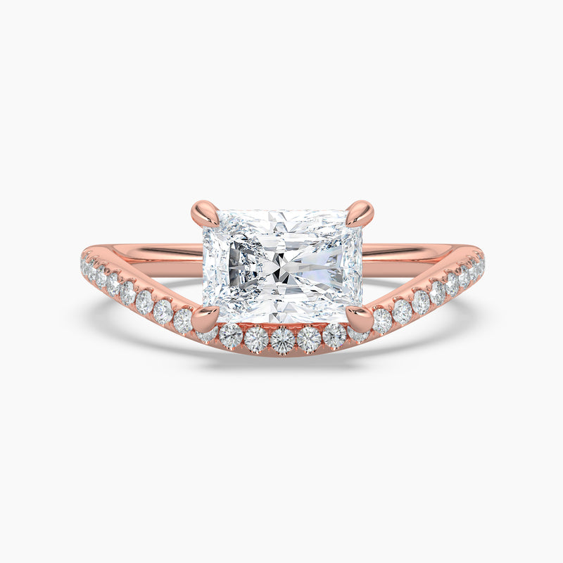 3.40 Ct Radiant Cut Lab Grown Diamond V Shape Pavé Band Ring - Sterling Silver