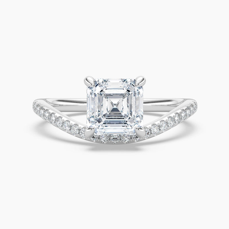 Asscher Cut 1.80 Ct Diamond V-Shape Pavé Band Ring - Sterling Silver