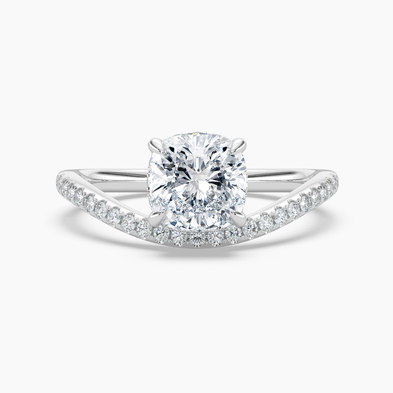 Cushion Cut 3.10 Ct Lab Grown Diamond V Shape Pavé Band Ring - Sterling Silver