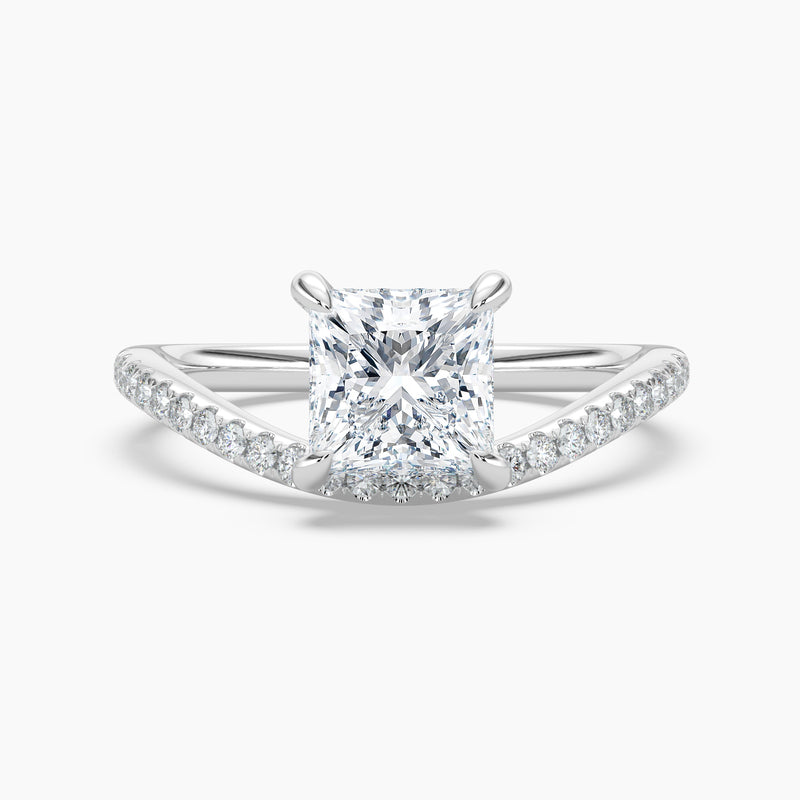 3.60 Ct Princess Cut Lab Grown Diamond V Shape Pavé Band Ring - Sterling Silver