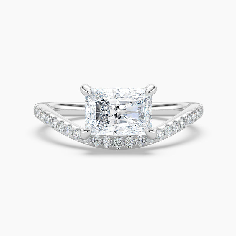 Curved Radiant Diamond Band Engagement Ring
