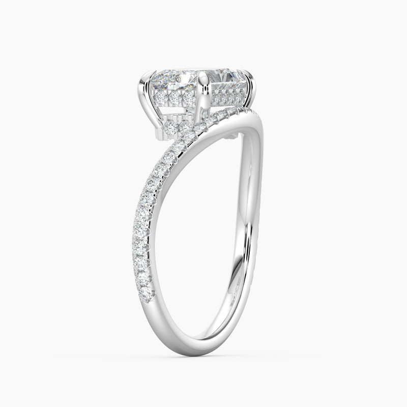 3.40 Ct Radiant Cut Lab Grown Diamond V Shape Pavé Band Ring - Sterling Silver