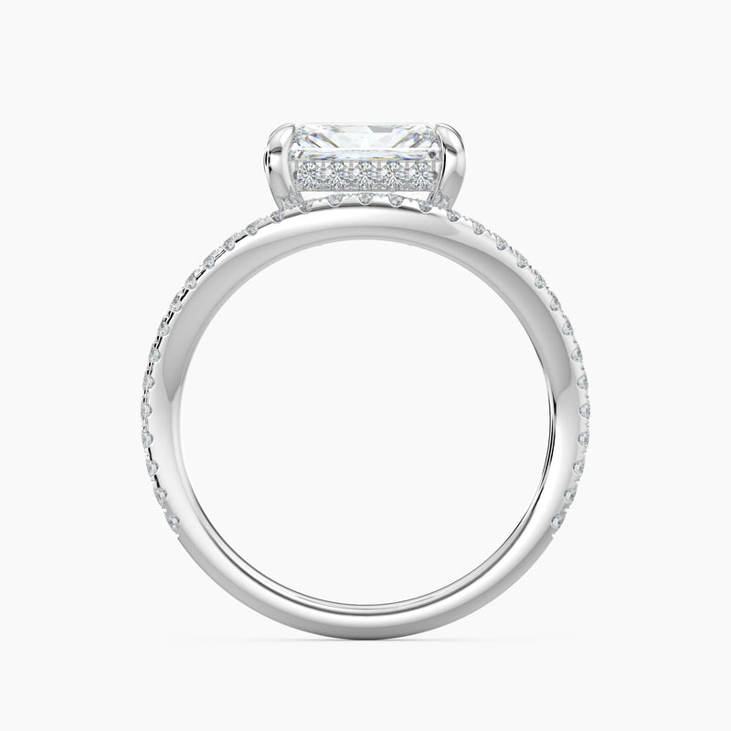 3.40 Ct Radiant Cut Lab Grown Diamond V Shape Pavé Band Ring - Sterling Silver