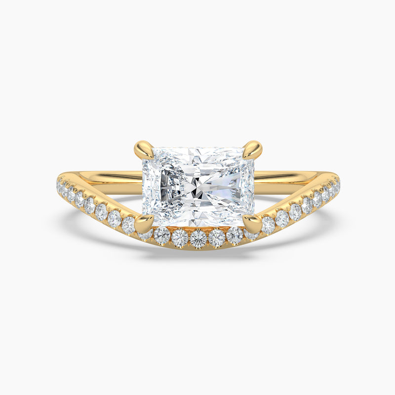 3.40 Ct Radiant Cut Lab Grown Diamond V Shape Pavé Band Ring - Sterling Silver