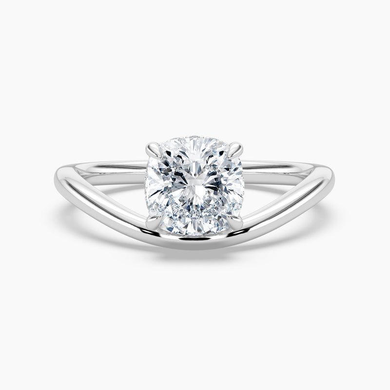 Curved Band Cushion Diamond Double Halo Engagement Ring