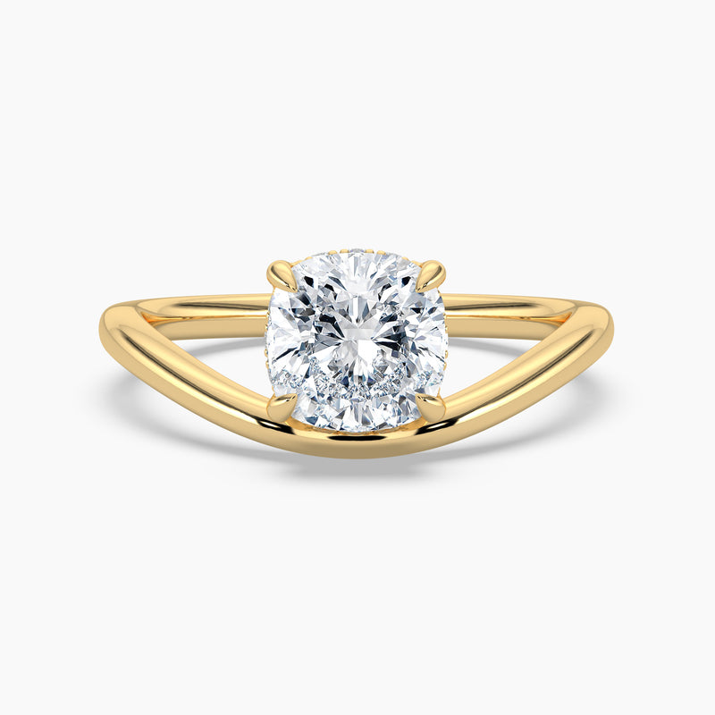 Curved Band Cushion Diamond Double Halo Engagement Ring