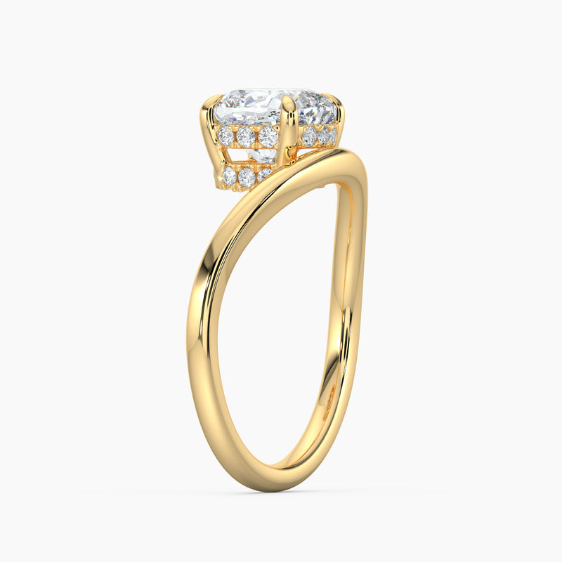 Curved Band Cushion Diamond Double Halo Engagement Ring