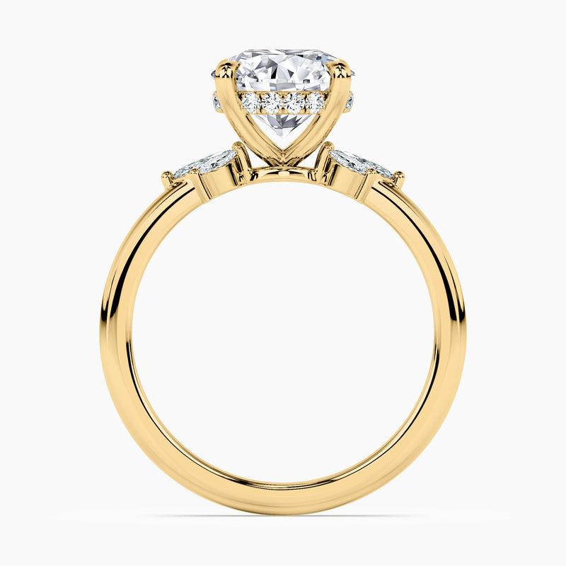 Half Sunburst Marquise Accents Round Diamond Engagement Ring