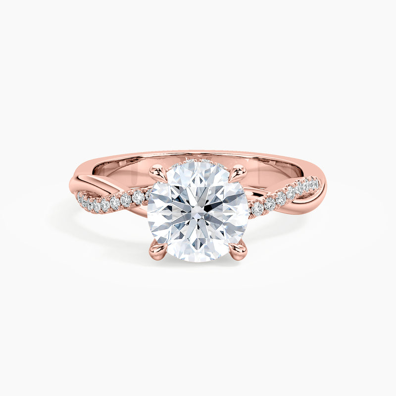 Classic Dainty Twist Round Diamond Hidden Halo Engagement Ring