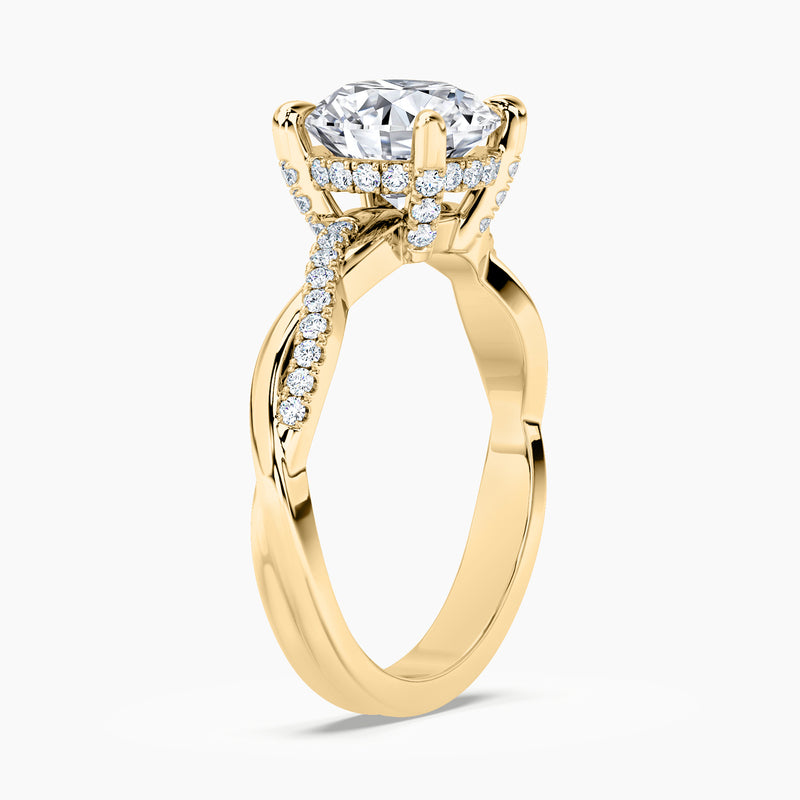 Classic Dainty Twist Round Diamond Hidden Halo Engagement Ring