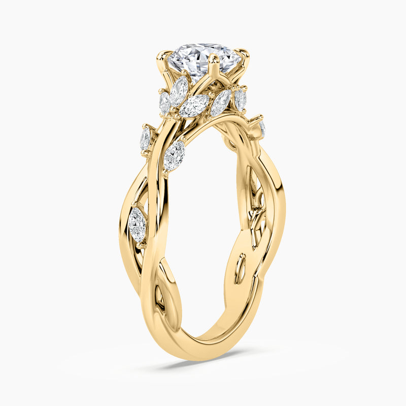 Nature Inspired Round Diamond Twisted Vine Engagement Ring
