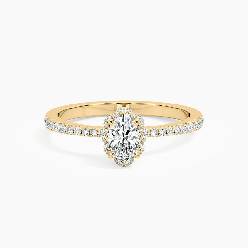 Flower Petal Halo Round Diamond Engagement Ring