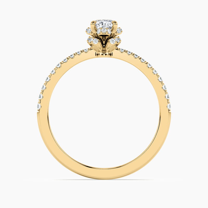 Flower Petal Halo Round Diamond Engagement Ring