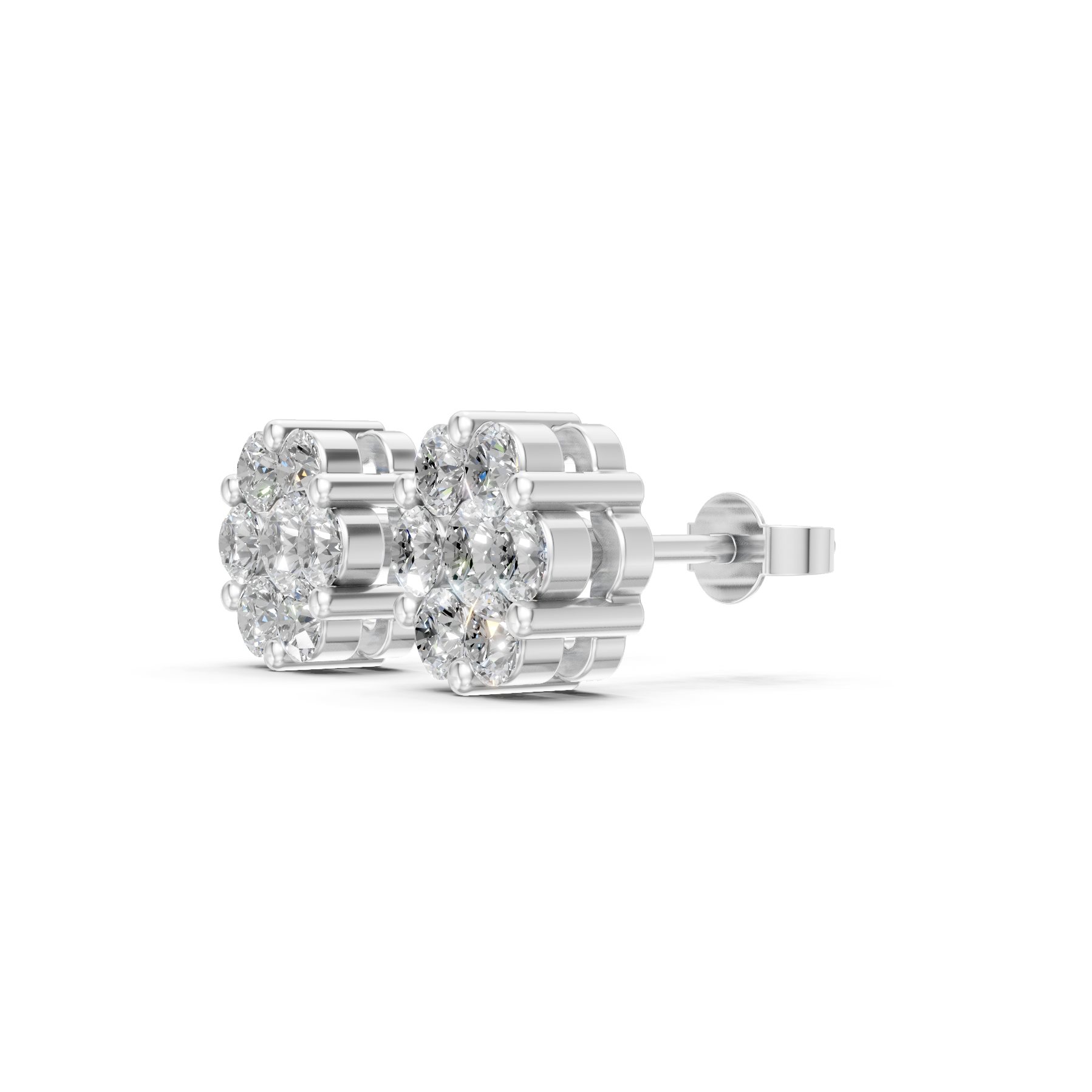 Lab Grown Diamond 0.95 CTW Cluster Stud Earrings-925 Sterling Silver