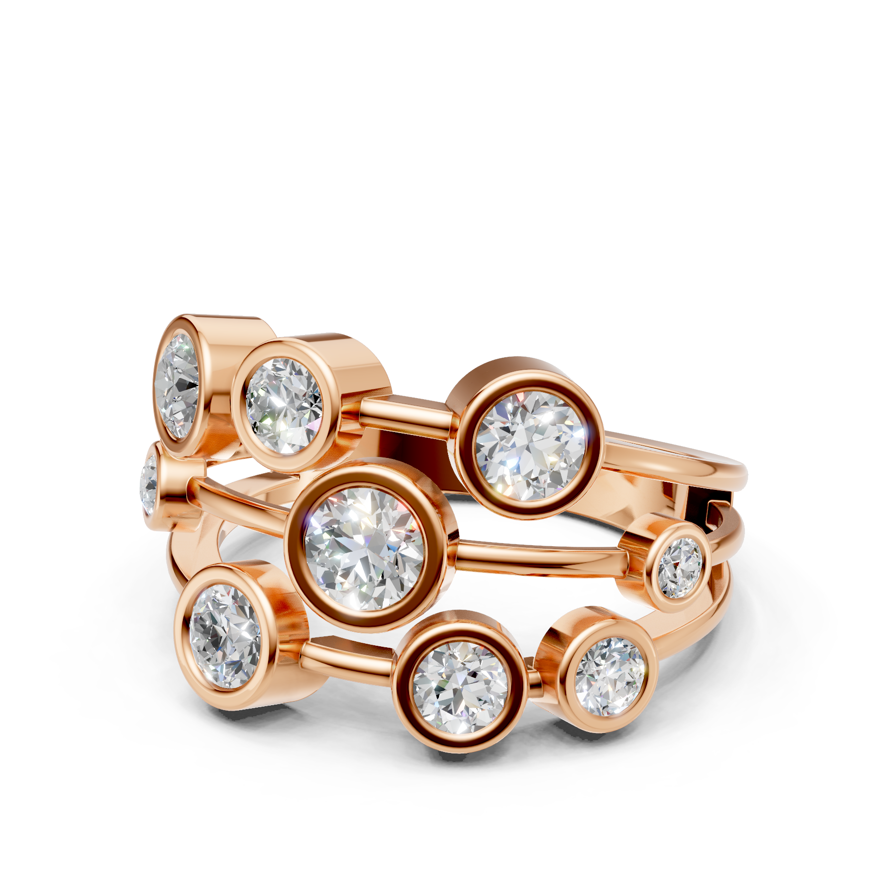 Lab Grown Diamond 1.05 CTW Round Bezel Cluster Ring- Sterling Silver