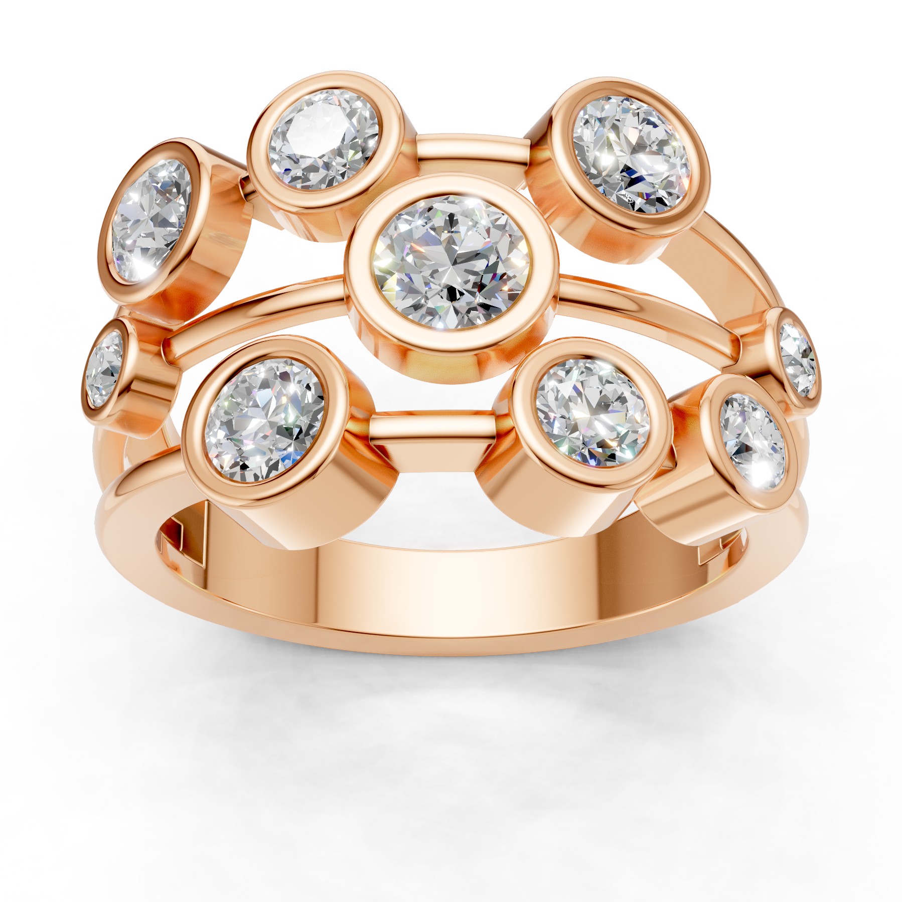 Lab Grown Diamond 1.05 CTW Round Bezel Cluster Ring- Sterling Silver