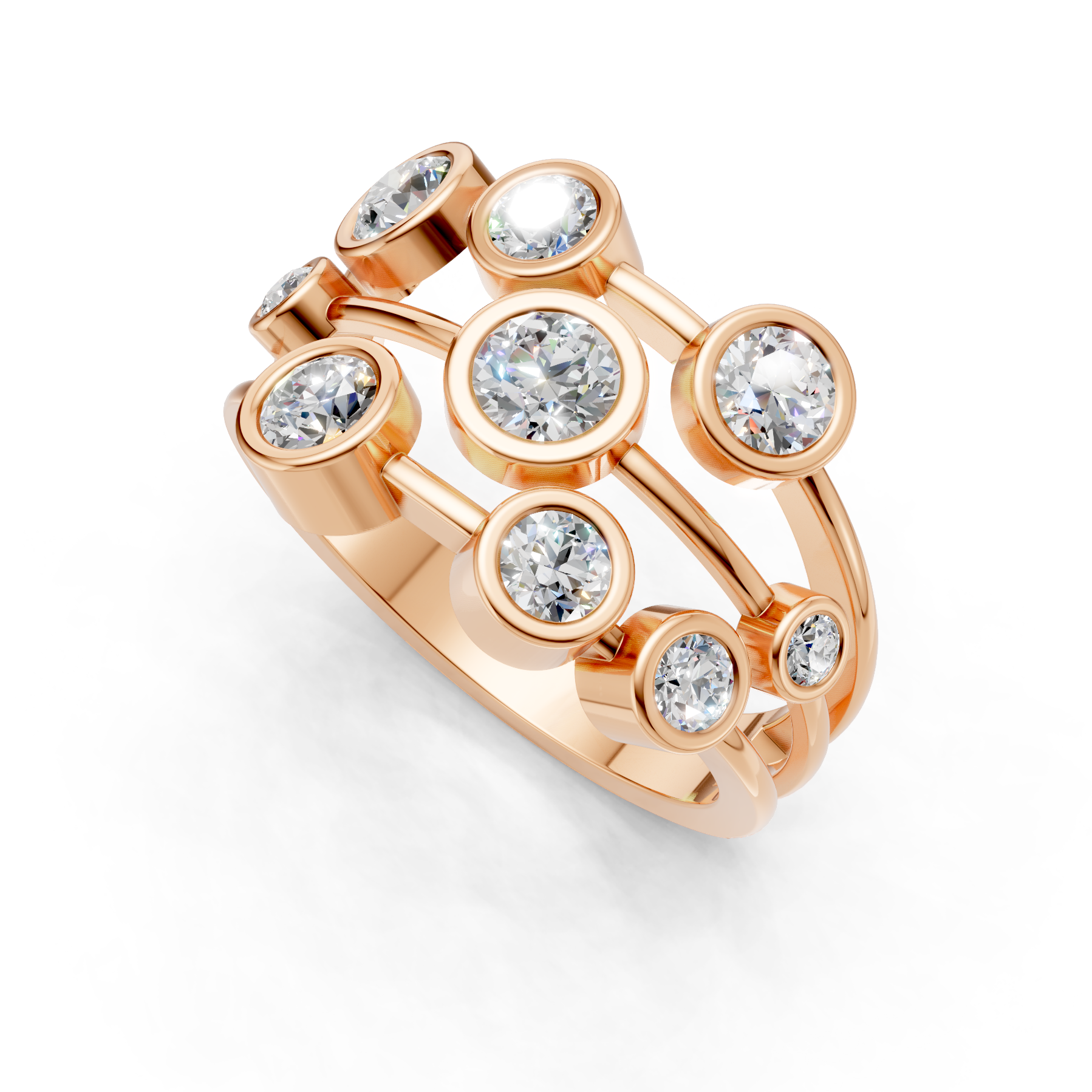 Lab Grown Diamond 1.05 CTW Round Bezel Cluster Ring- Sterling Silver