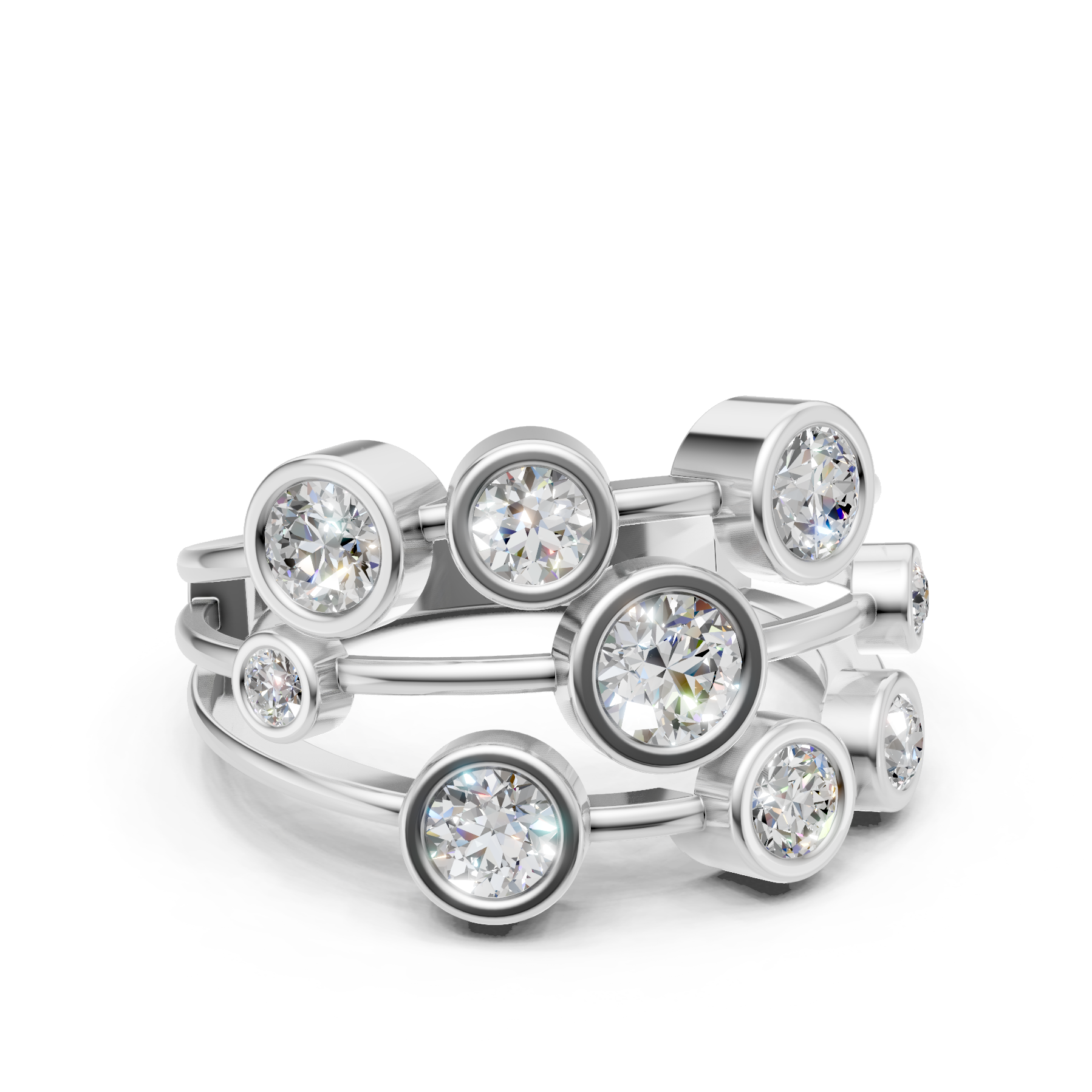 Lab Grown Diamond 1.05 CTW Round Bezel Cluster Ring- Sterling Silver