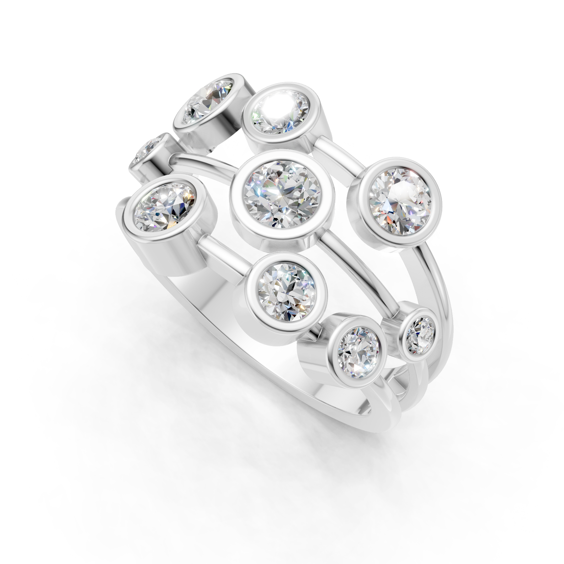 Lab Grown Diamond 1.05 CTW Round Bezel Cluster Ring- Sterling Silver