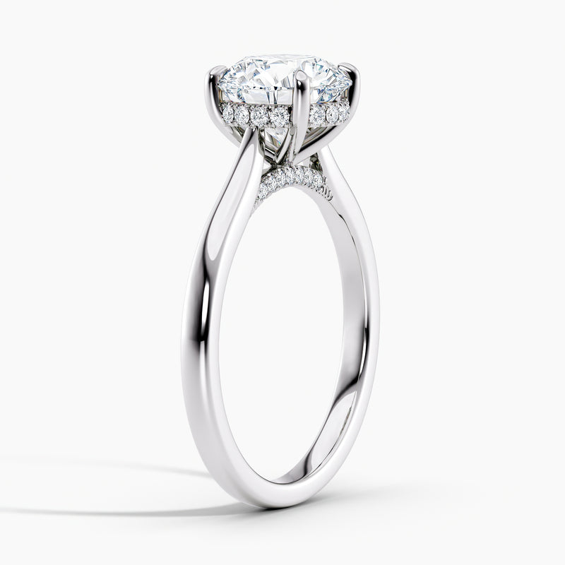 Tapered Classic Hidden Halo Round Diamond Engagement Ring