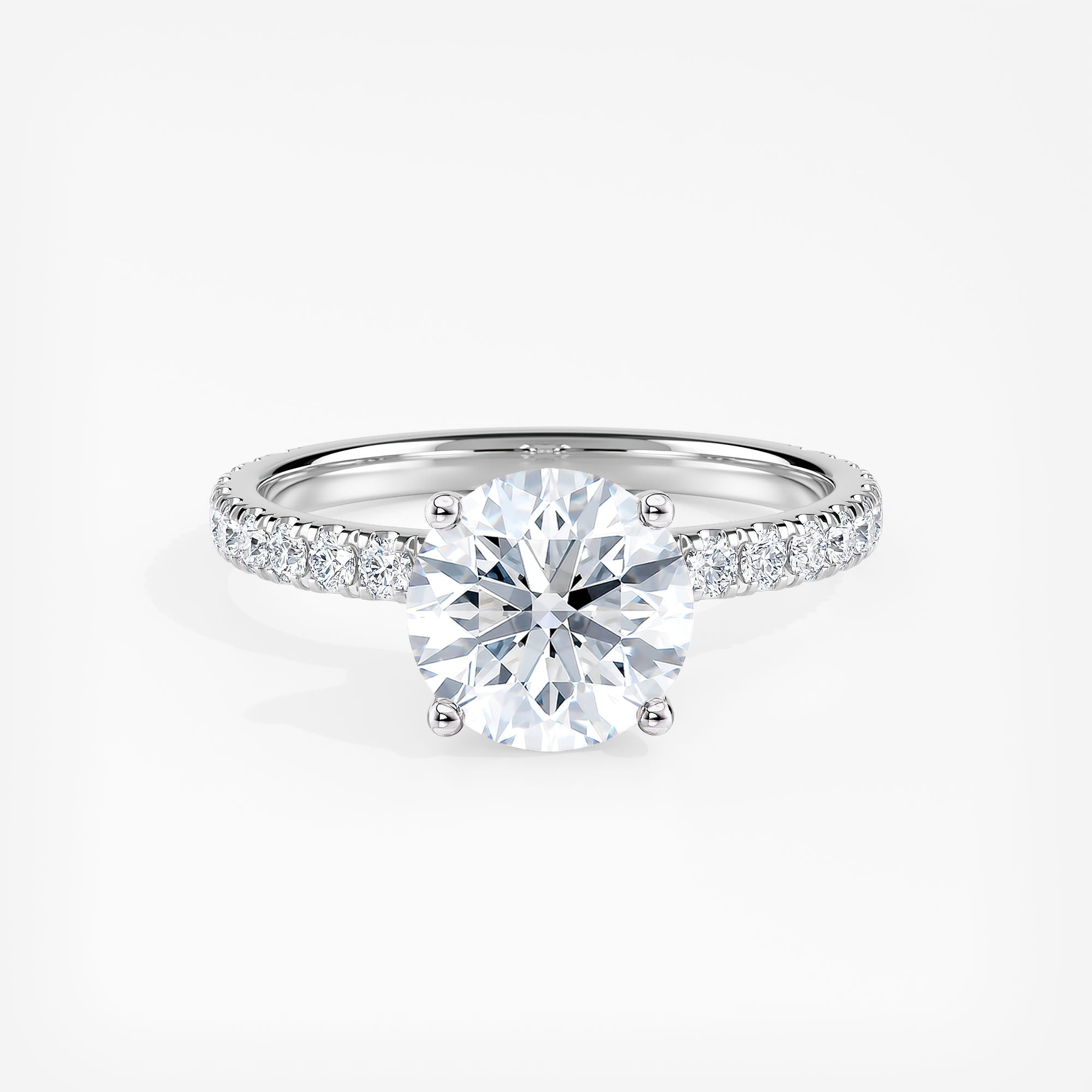 Lab Grown Diamond Round 2.50 Ct Pavé Band Solitaire Ring - Sterling Silver