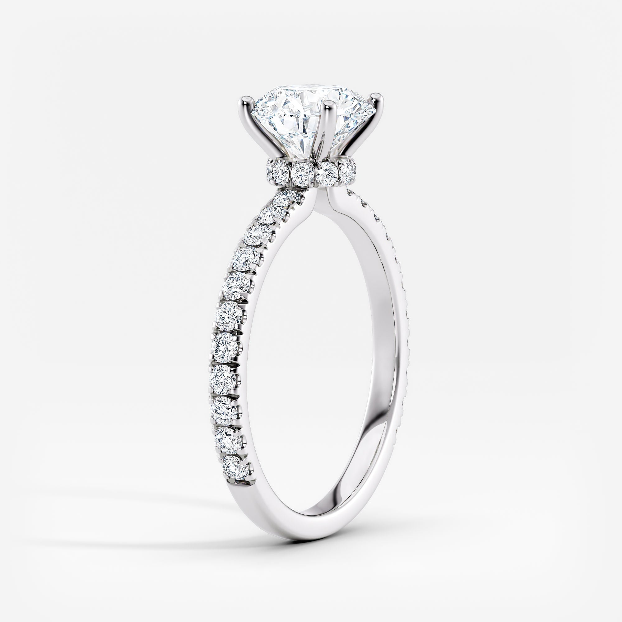 Ribbon Hidden Halo Round Diamond Engagement Ring