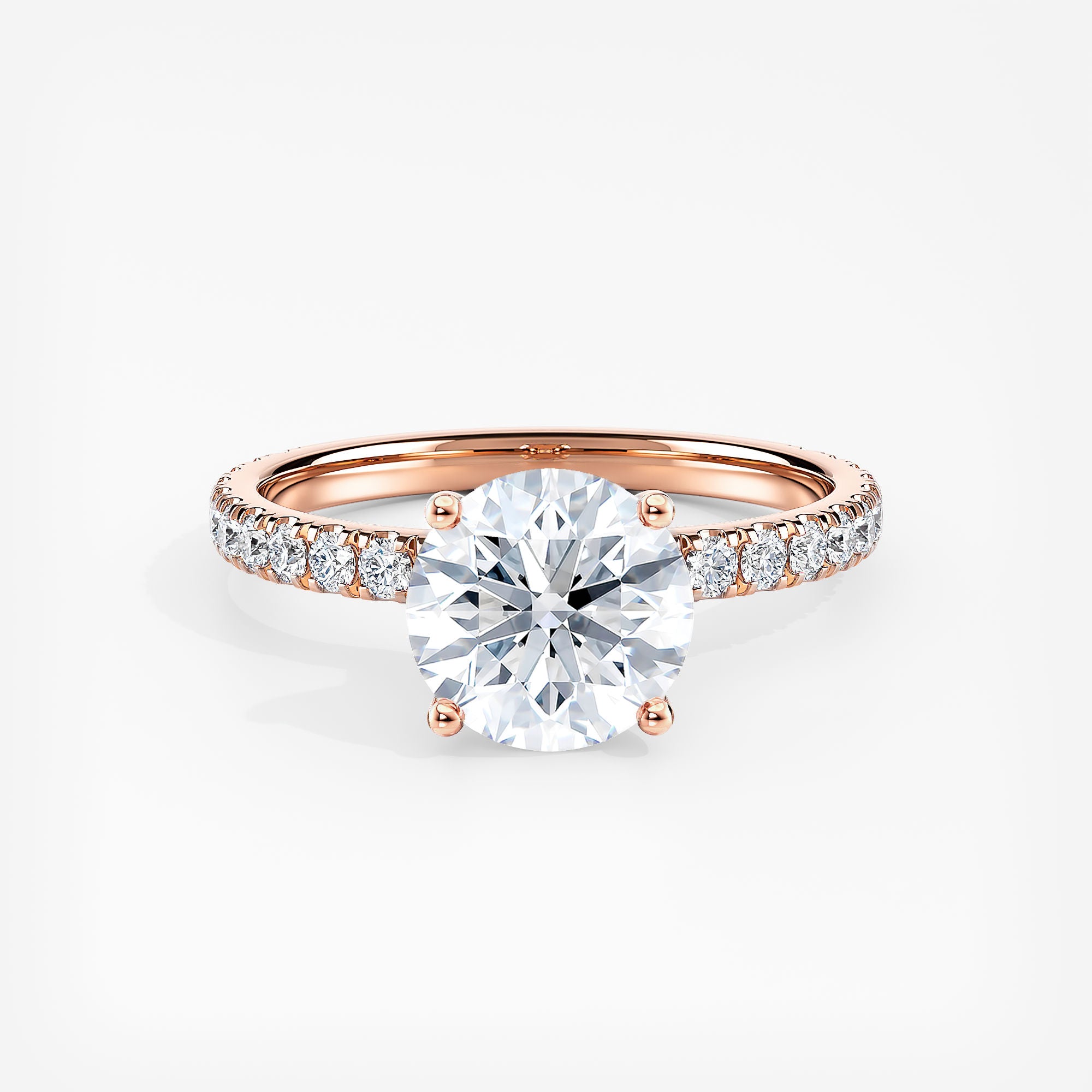 Lab Grown Diamond Round 2.50 Ct Pavé Band Solitaire Ring - Sterling Silver