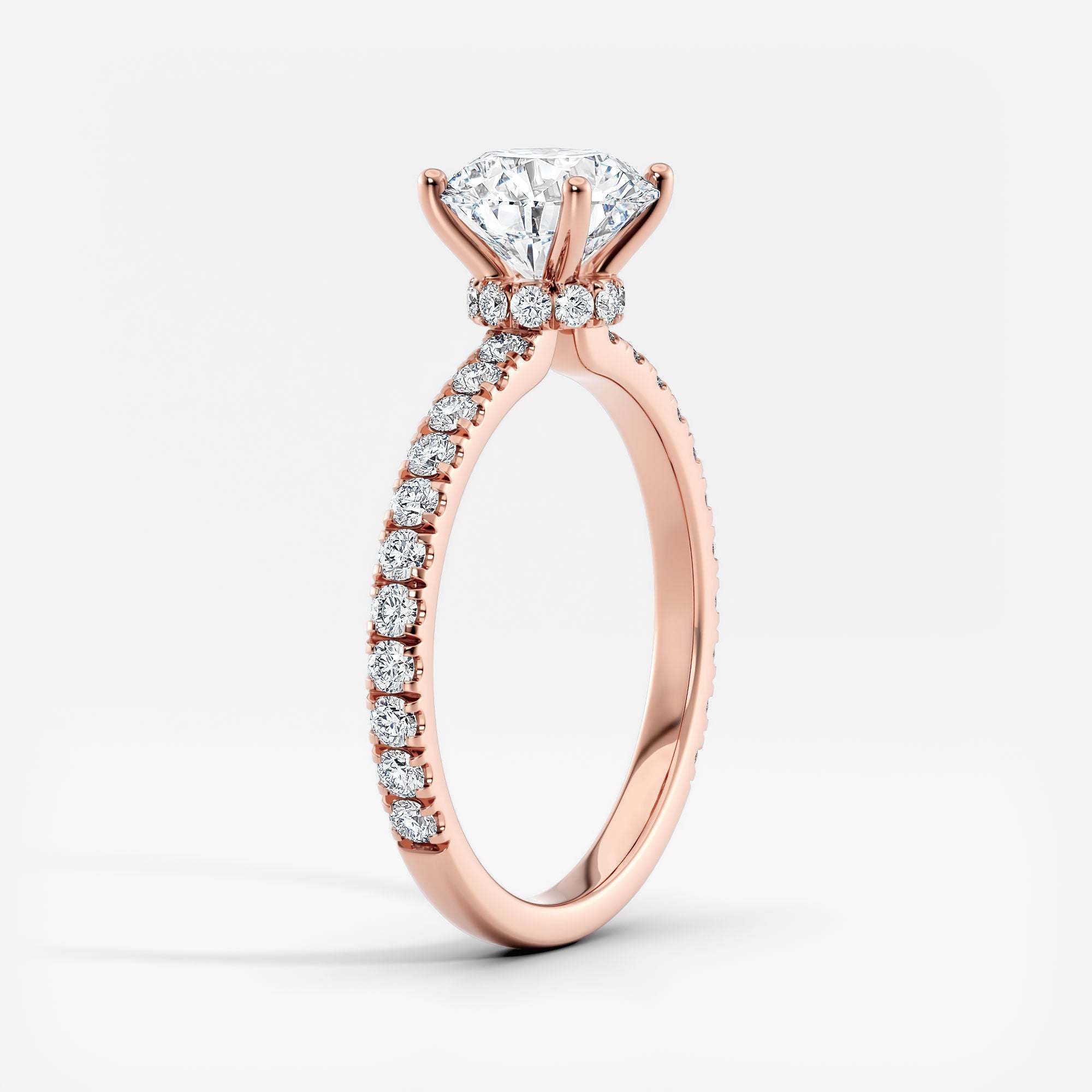 Ribbon Hidden Halo Round Diamond Engagement Ring